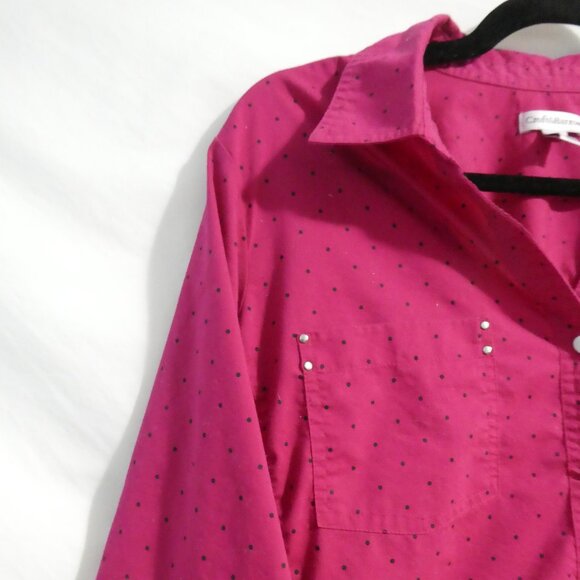 CROFT & BARROW Stretch | large | Polka Dot Button-Up Shirt With Collar & Pockets - Picture 3 of 15